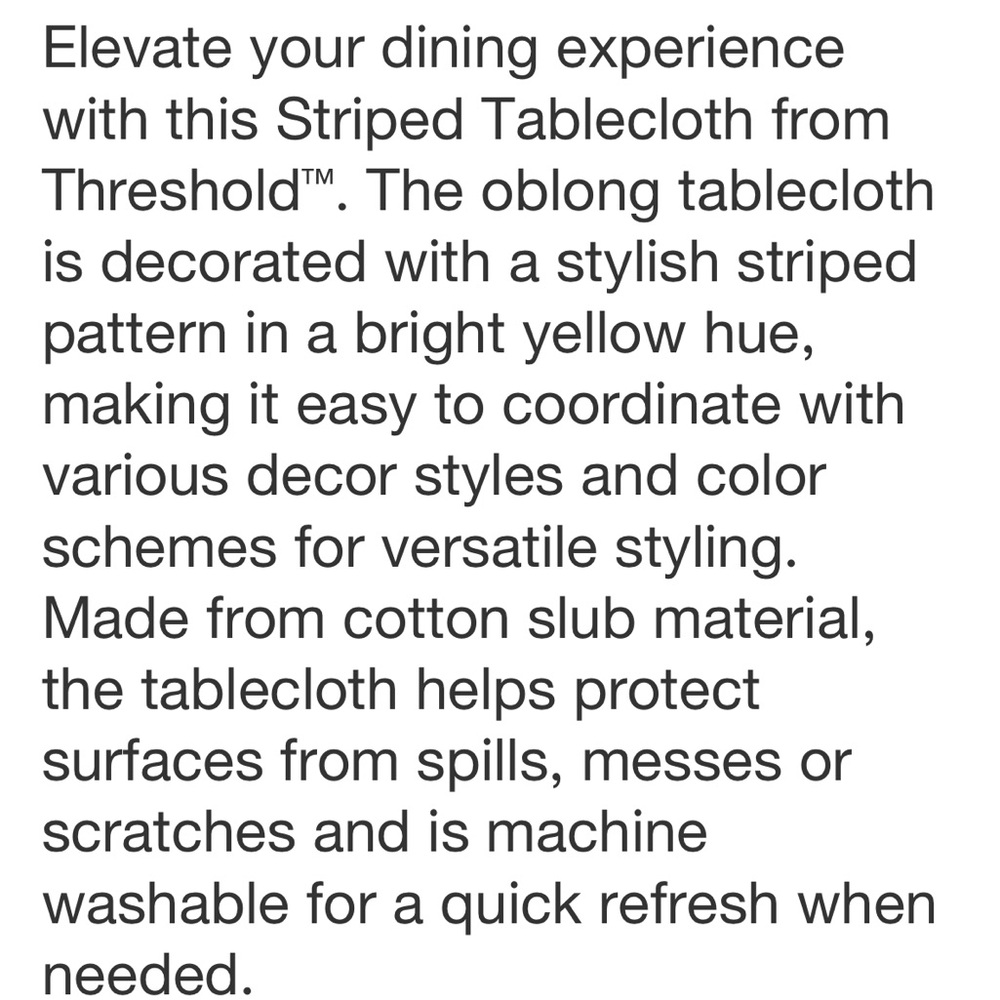 THRESHOLD NWT 100% cotton slub striped table cloth -yellow -104x60 - Picture 5 of 7